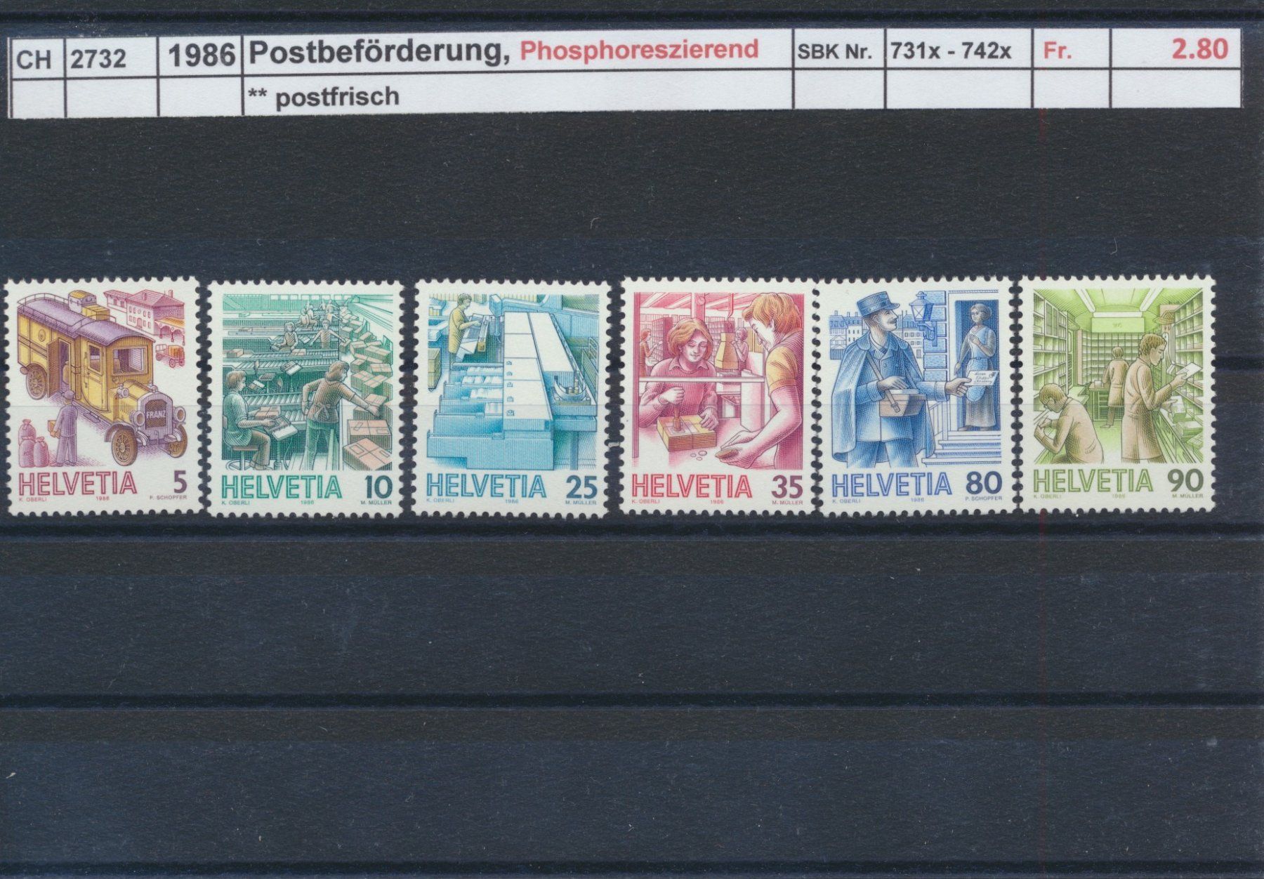 Tous les timbres: 1986 "Postbeförderung", Phosphoreszierend, ** postfrisch – Neuf (Voir description) à Winterthur par Zupogeru