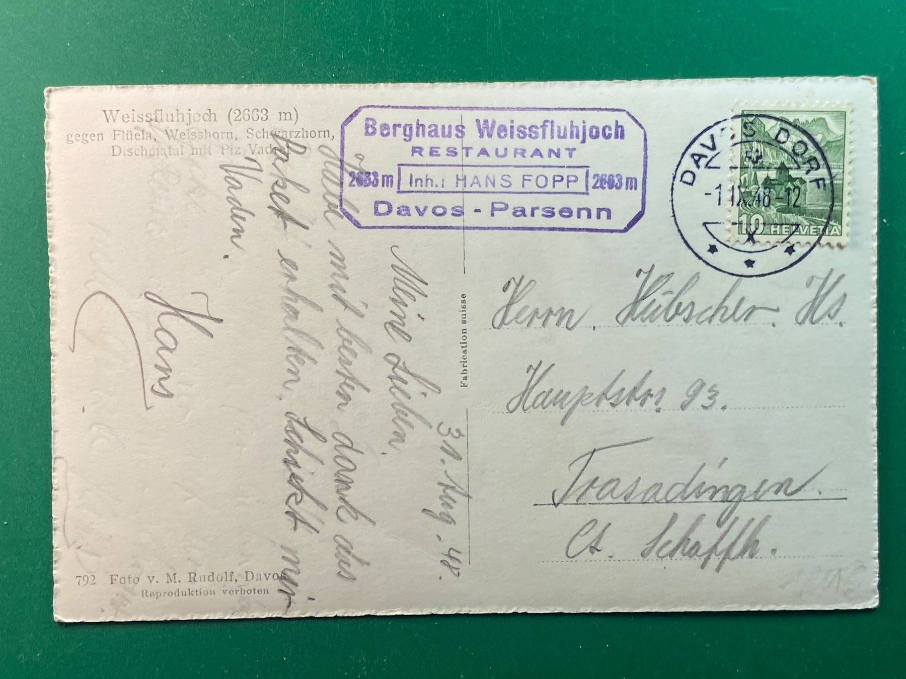 Ansichtskarten: Weissfluhjoch - Berghaus - Stempel – Gebraucht aus Steg VS von _vinci_ 1