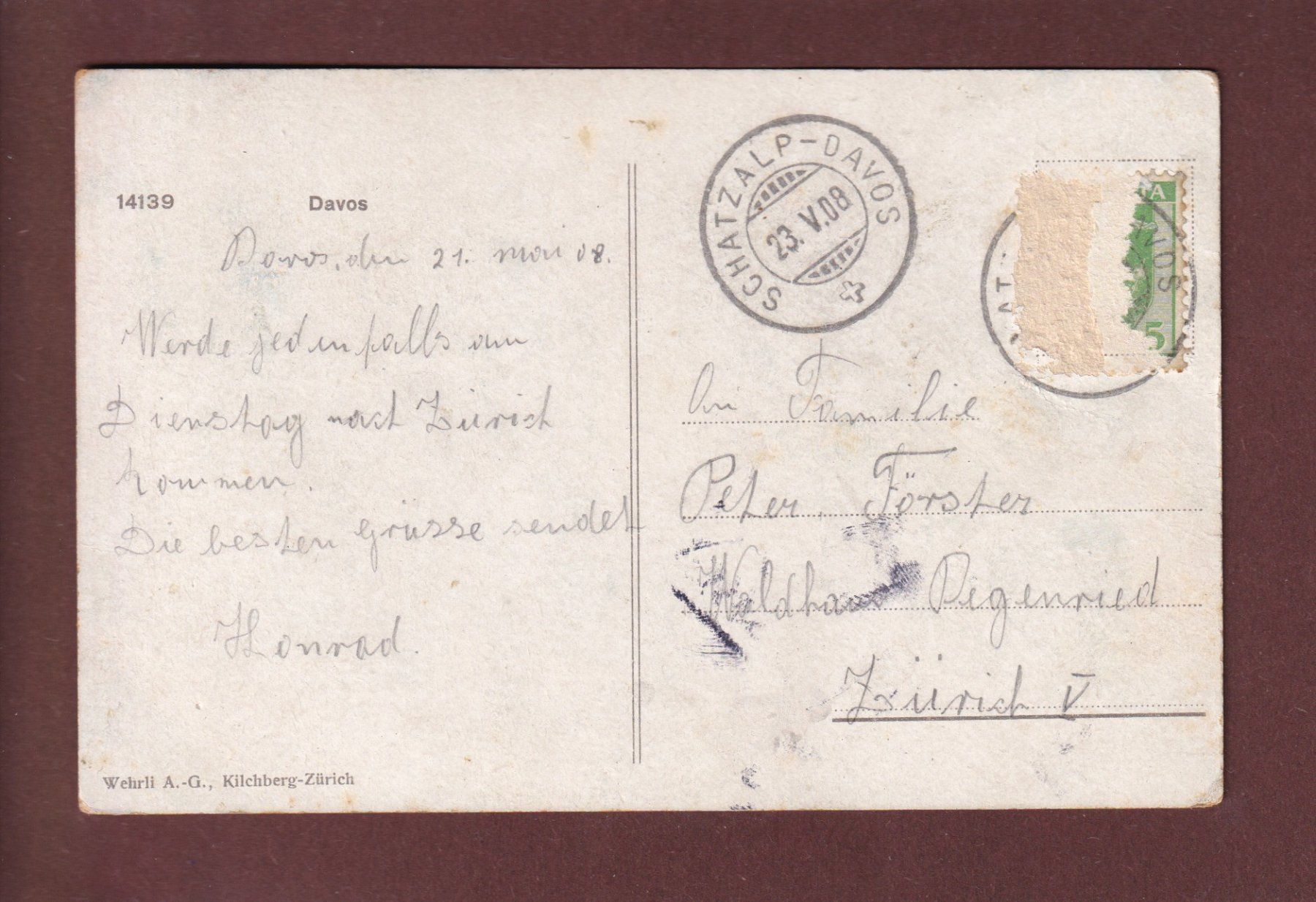 Ansichtskarten: DAVOS und Umgebung - 1908 – Gebraucht aus Pully von nicecards 1