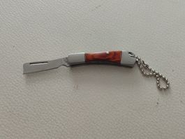 Mini Taschenmesser Edelstahl Holzgriff mit Schlüsselkette