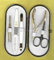 ca 1970Vergoldet 24ct LuxusNecessaire Leder/5Teile/PFEILRING