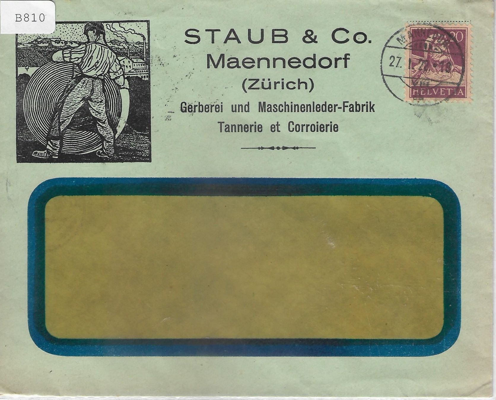 Alle Briefmarken: Staub & Co. Männedorf 27.1.1927 Gerberei – Gebraucht aus Ettingen von Kartenplanet