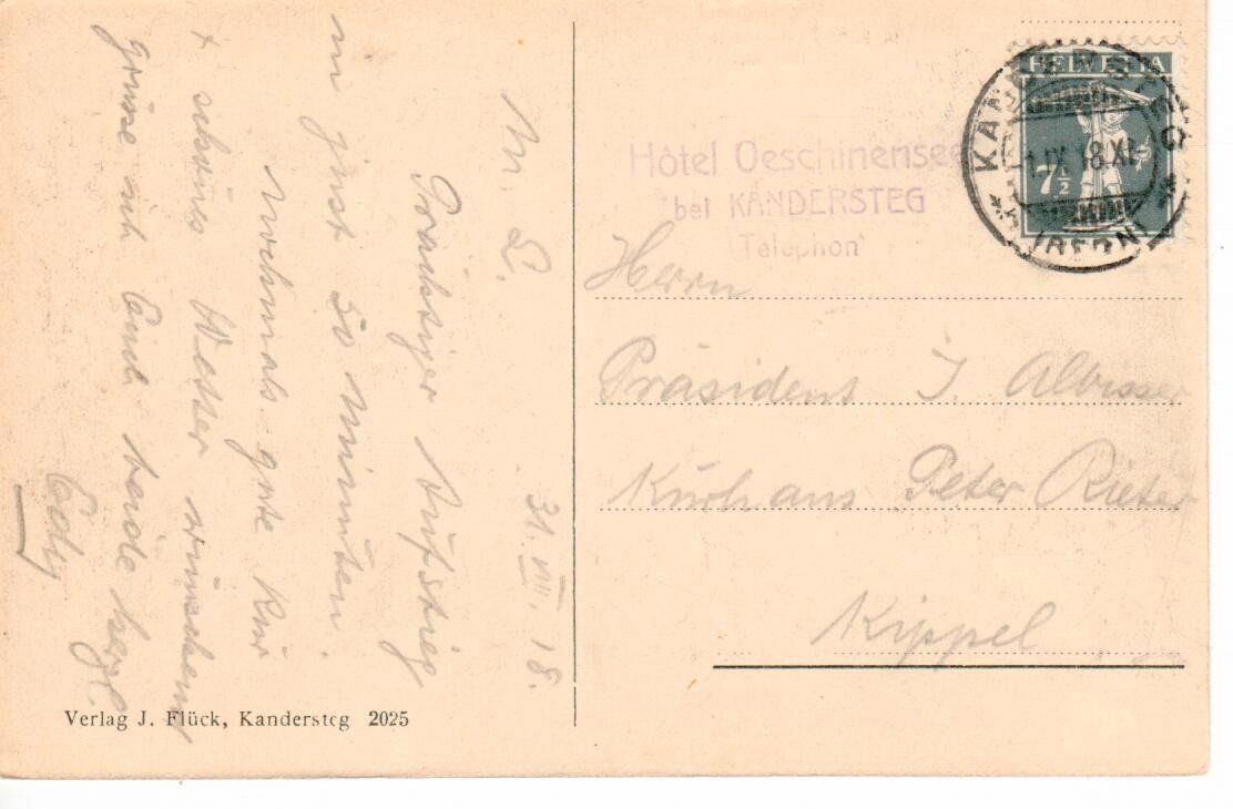 Cartoline postali: Kandersteg Oeschinensee 1918 – Usato da Wolhusen venduto da Curver9 1