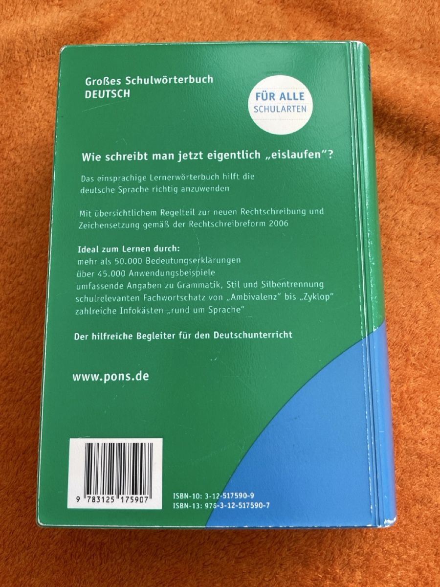 Libri: PONS Grosses Schulwörterbuch Deutsch – Usato da Hettlingen venduto da tam_2tks 1