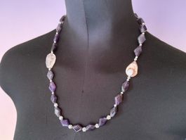 Unikat 💎 Neue Amethyst Halskette, Rosenquarz Barockperle