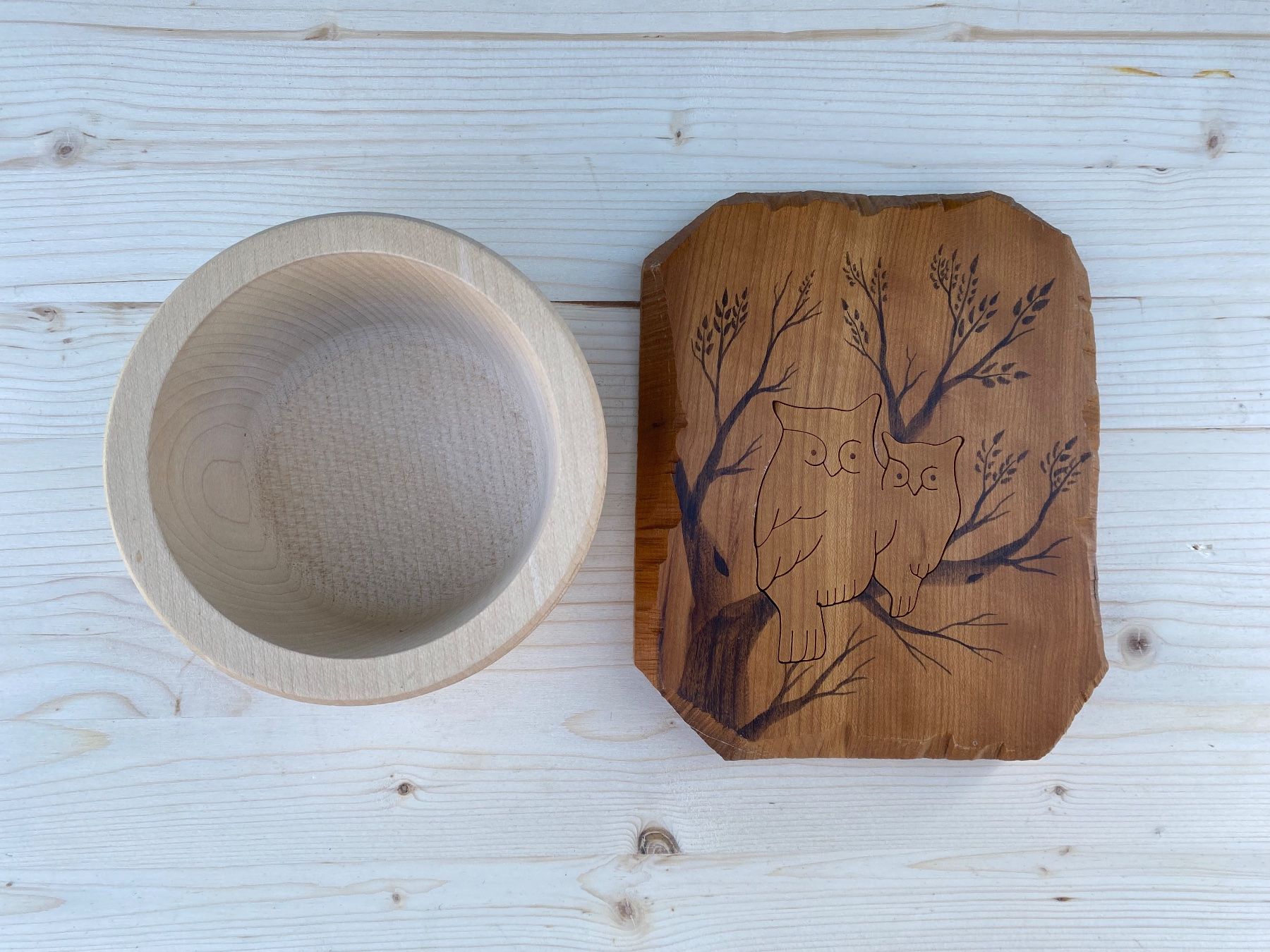 Campanacci mucche: schöne Wanddecko Eule und Zuckerdose aus Holz – Usato da Feldbach venduto da Olive1 4