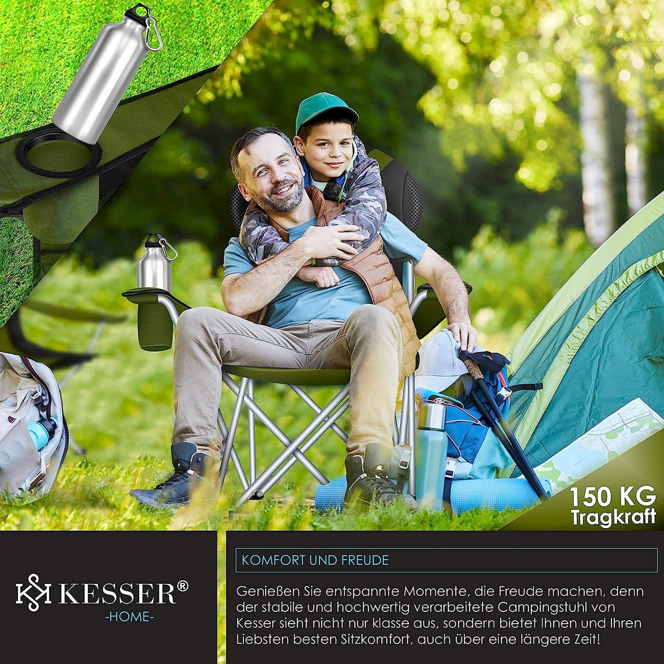 Mobili da campeggio: KESSER Campingstuhl Khaki / Schwarz – Nuovo e nell'imballaggio originale da Bottighofen venduto da zaap 4