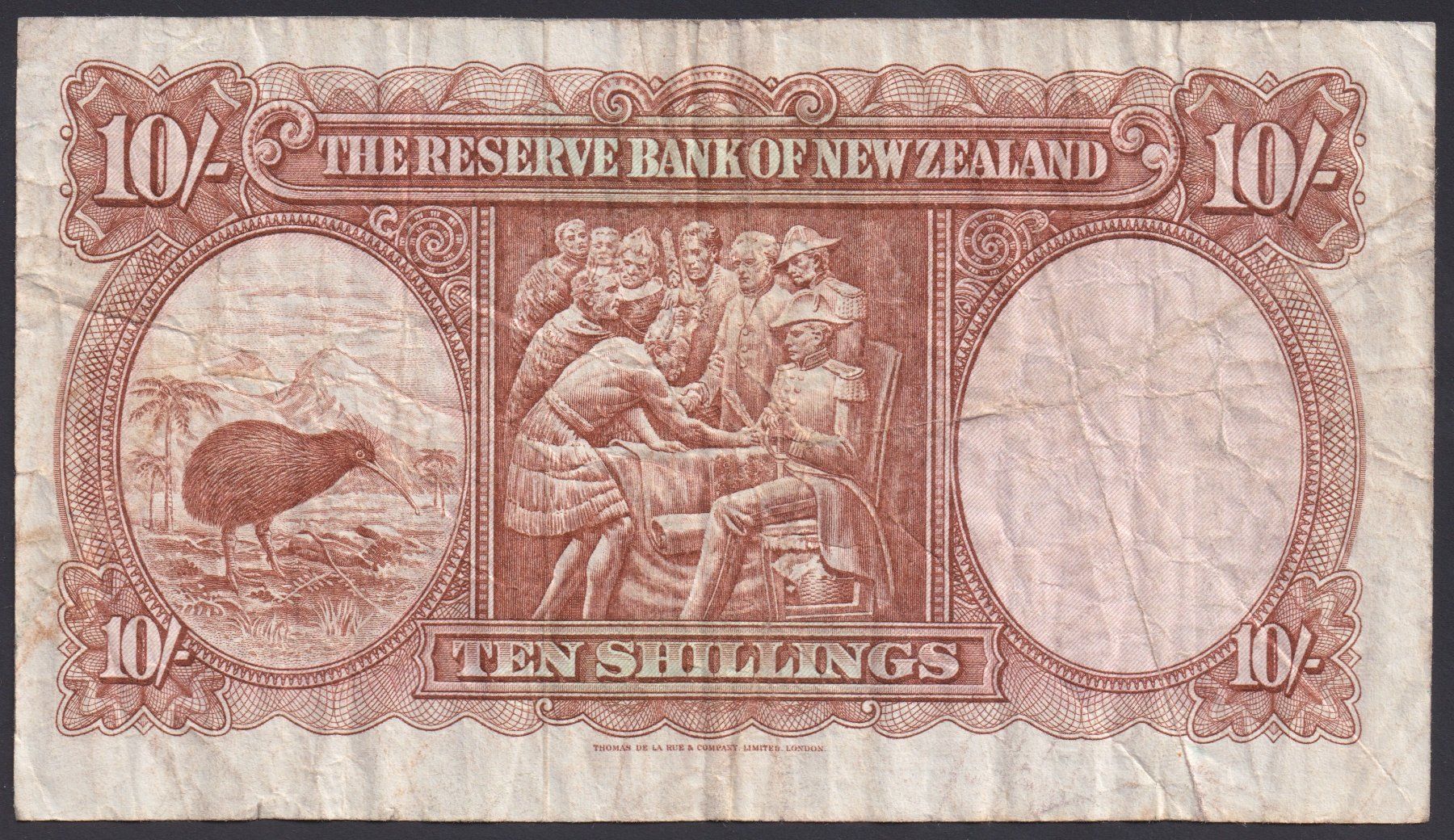 Banconote: Neuseeland 10 Shillings 1960 – Usato da Brugg AG venduto da banknoten_muesli 1