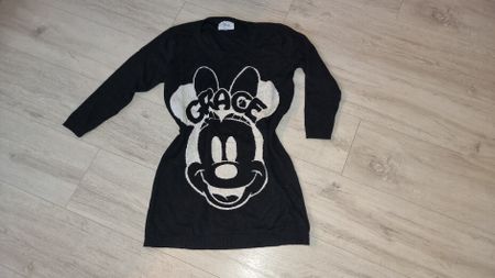 Schwarzes 3/4 Minikleid mit Minnie Mouse Motiv, Gr. S