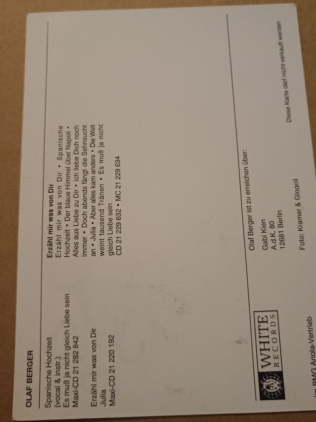 Autografi: Olaf Berger - handsignierte Autogrammkarte – Usato da Menziken venduto da Artographs 1