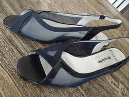 Leder Pumps marine blau mit Netz, echt Leder, neu Gr. 41