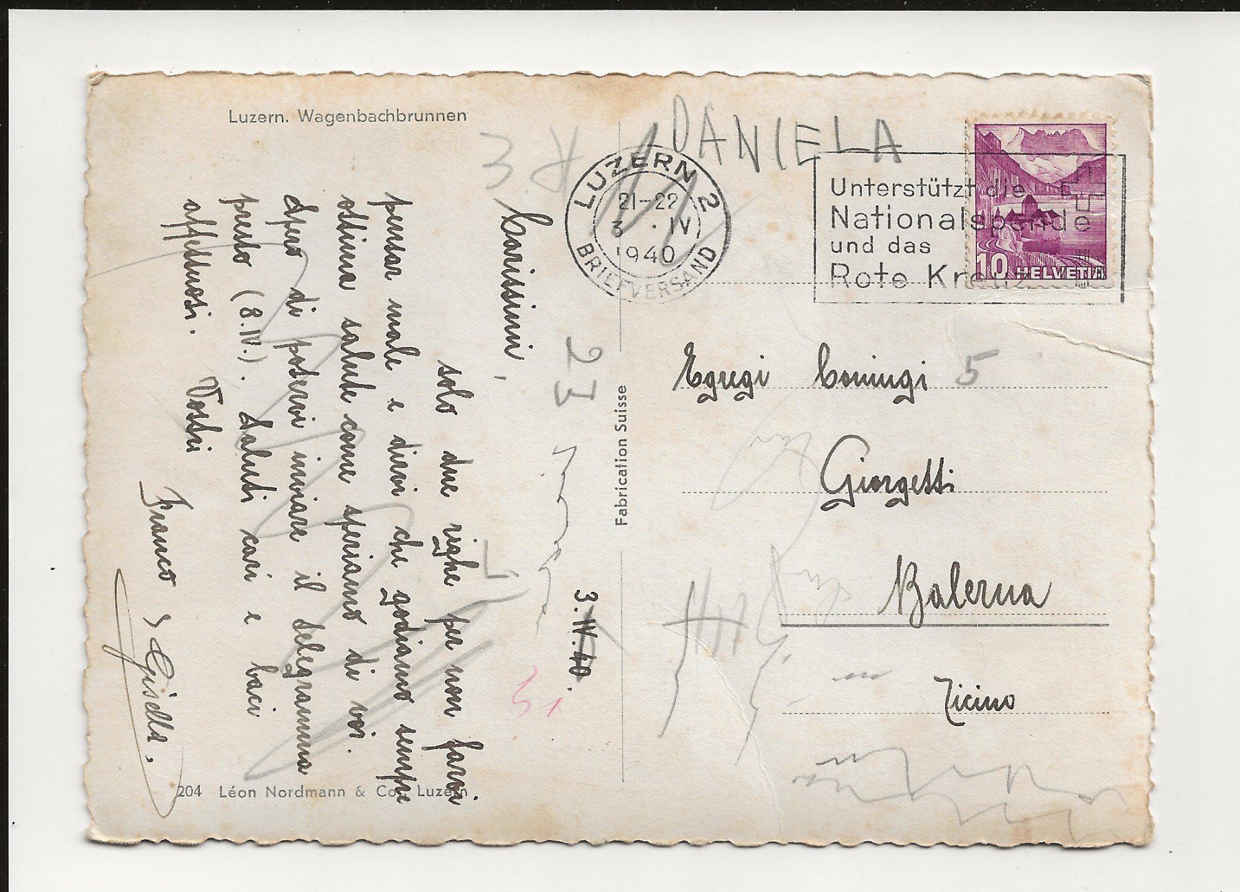 Cartoline postali: AK 1940 Luzern Wagenbachbrunnen – Usato da Greifensee venduto da 315WDO 1