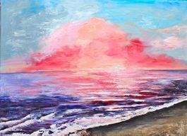 Peinture originale 60x80 cm  Coucher de soleil sur la mer