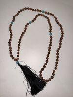 Rudraksha Mala Kette mit Türkis & Quaste, für Yoga & Meditat
