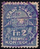 2 Fr. Fiskalmarke von der Stadt ZÜRICH