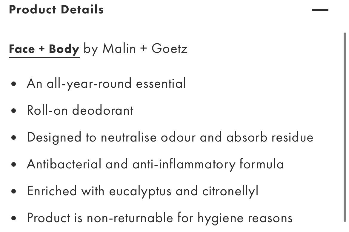 Altro per la cura del corpo: MALIN + GOETZ EUCALYPTUS DEODORANT Ladenpreis CHF32.99. Neu – Nuovo e nell'imballaggio originale da Zürich venduto da deruja 6