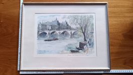 Aquarell Paris – Seine & Pont Royal – signiert