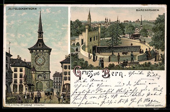 Ansichtskarten: Litho Bern, Zeitglockenthurm und Bäreng – Gebraucht aus Berlin von bartko-reher