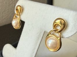 ✨Vintage Goldfarbene Ohrringe mit Perlen