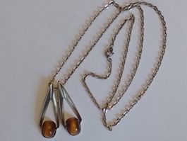 Silber Anhänger mit Silber Halskette Designer mit Tigeraugen