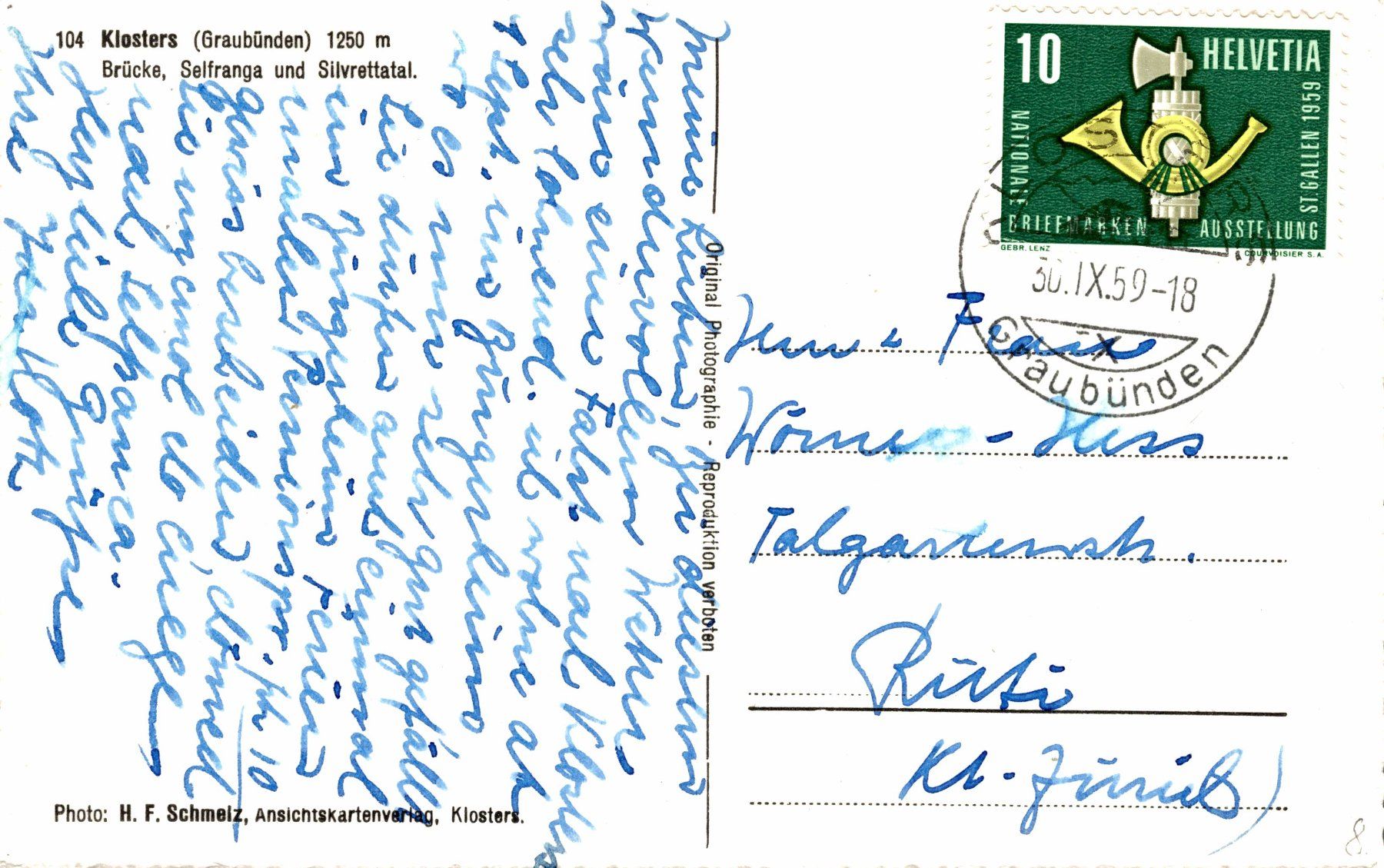 Cartoline postali: Klosters (Graubünden) 1250 m. – Usato da Bronschhofen venduto da Astore 1