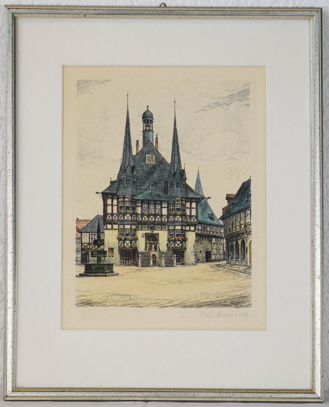 Foto & Immagini: Gerahmte Farbradierung "Rathaus Wernigerode", sign. Brückner – Usato da Dietikon venduto da zajactb