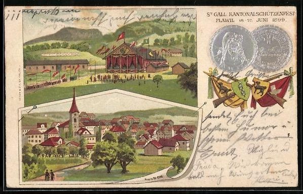 Cartoline postali: Litho Flawil /St. Gallen, Kantonalschüt – Usato da Berlin venduto da bartko-reher