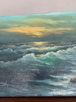 Antikes Oelbild Szene Meer "Sunset", Leinwand