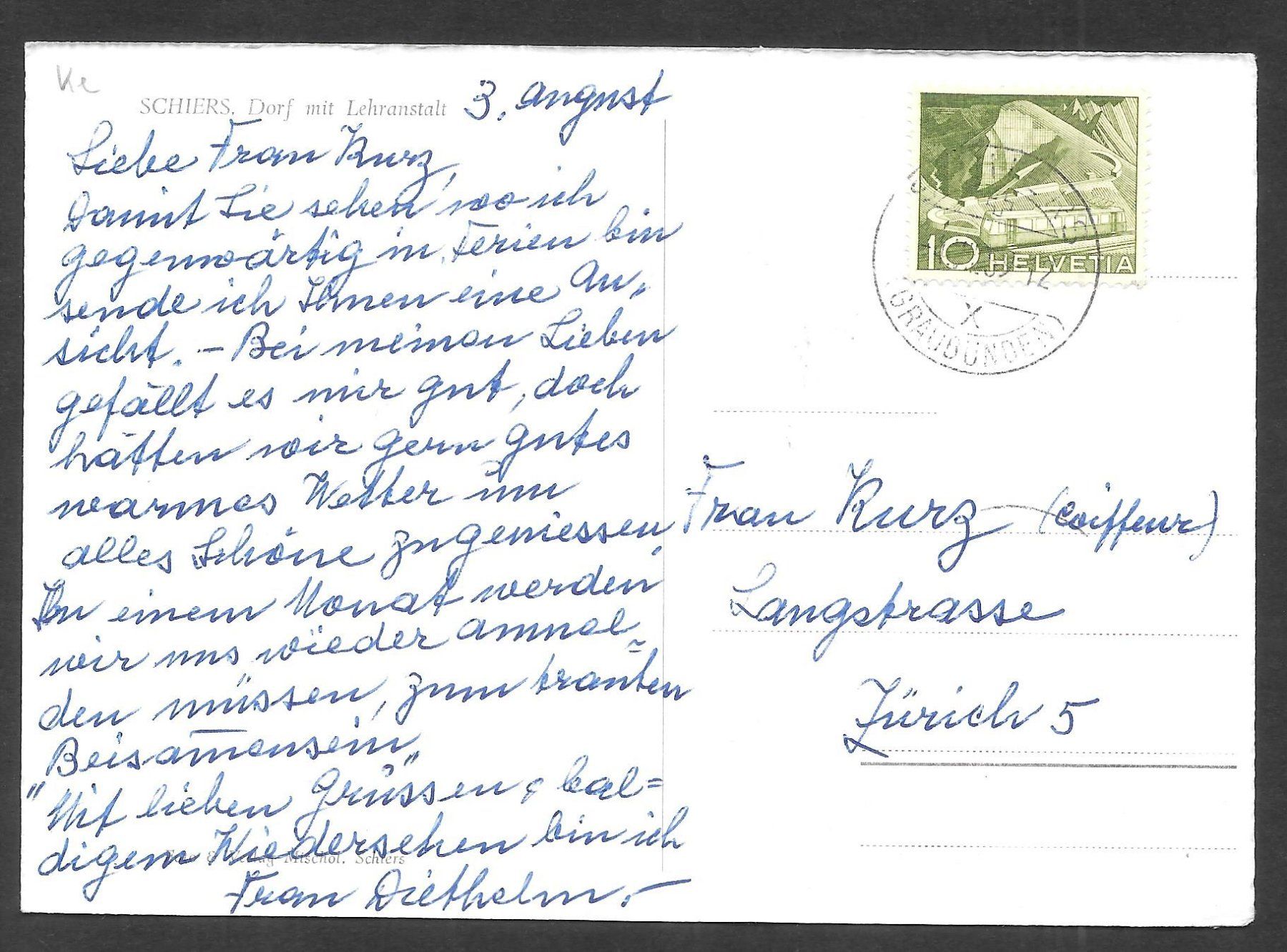 Cartoline postali: Schiers Dorfansicht mit Lehranstalt – Usato da Olten venduto da clotaldi 1
