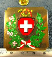 ALTES POSTHORN LOGO GOLDIG GROSSS 43x43mm GEPRÄGT SCHWEIZ
