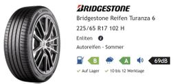 4x Bridgestone Turanza 6 Enliten 225/65 R17 102H – neu