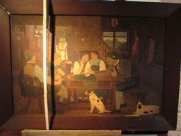 Tableau scène de vie alpine cadre bois