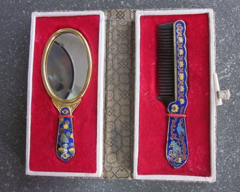 2-teiliges Vintage-Set: Metall-Kamm & Spiegel Im Russischen Schloss-Design – Tragbares Beauty-Tool (Kupfer)