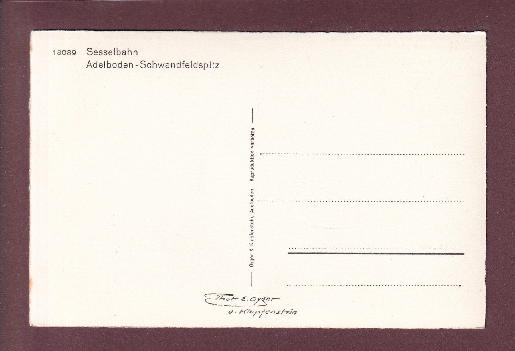 Cartes postales: Sesselbahn ADELBODEN-SCHWANDFELDSPITZ – D'occasion à Pully par nicecards 1