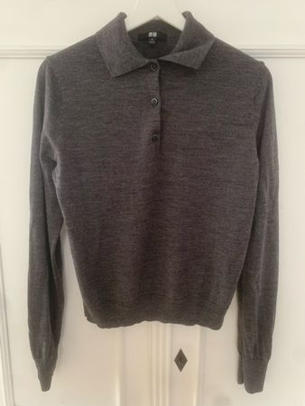 UNIQLO Merinowolle Polo Shirt M Damen Dunkelgrau Top
