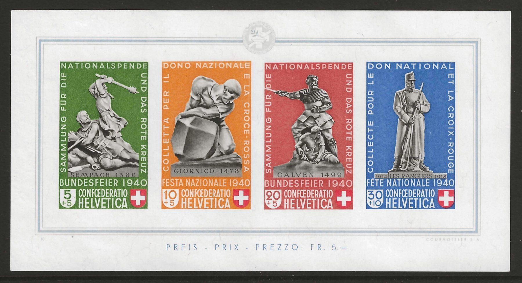 Alle Briefmarken: 1940 : Bundesfeierblock I, postfrisch ** – Neu (gemäss Beschreibung) aus Gümligen von Geniusbuy