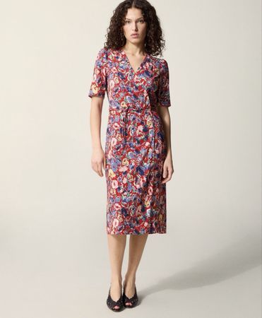 ROUJE Gabin Floral Garden Rouge Midi Dress