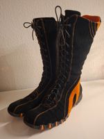 Stiefel schwarz-orange m.Reissverschluss, Wildlederoptik, 42