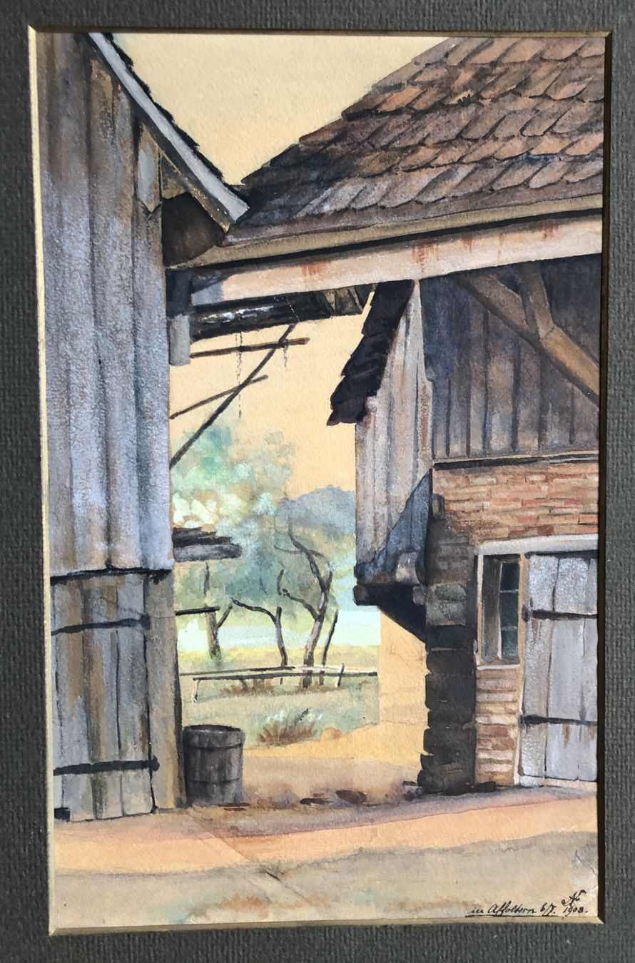Dipinti: Aquarell - datiert 1908 - Gehöft - "in Affoltern" – Usato da Schaffhausen venduto da durruti 1