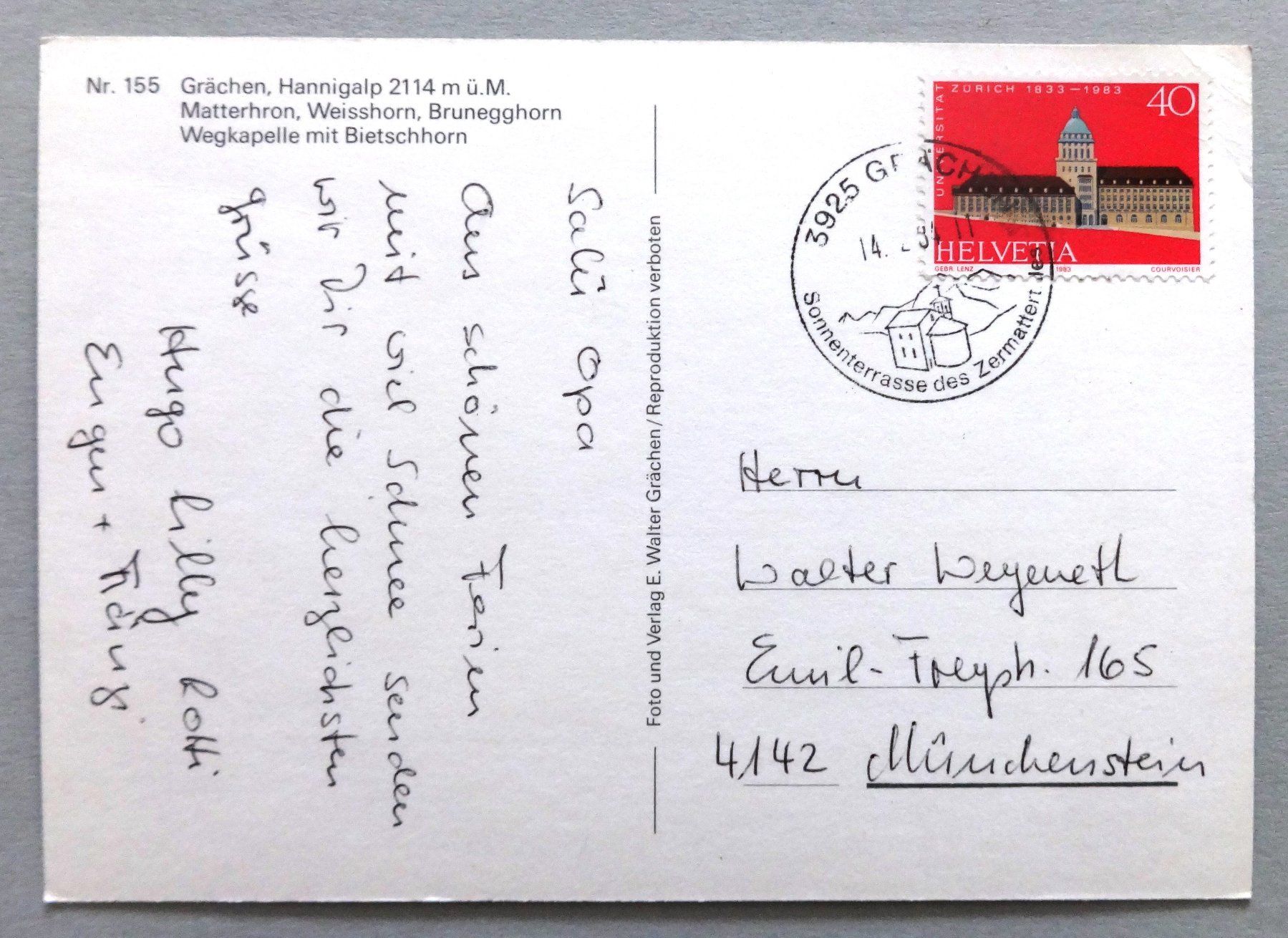 Cartoline postali: Grächen, Hannigalp 2114 m ü.M. – Usato da Fétigny venduto da Billy2miny 1