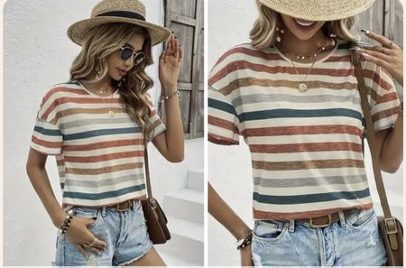 Damen T-Shirt gestreift mehrfarbig Rundhals neuwertig