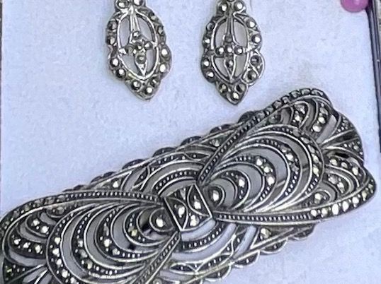 Orecchini pendenti & Orecchini a lobo: Jugendstil Markasit, Silber 825 Ohrringe & Brosche Schmuck – Usato da Otelfingen venduto da Markthalle_C 1