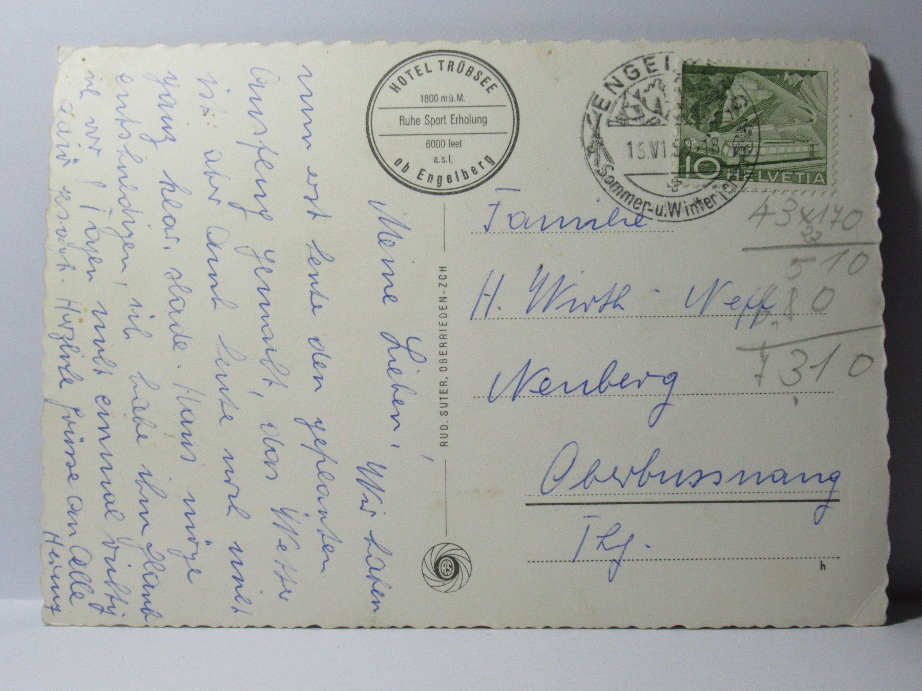 Cartoline postali: Trübsee , Sesselbahn  1959 – Usato da Grenchen venduto da Bluemchen1900 2