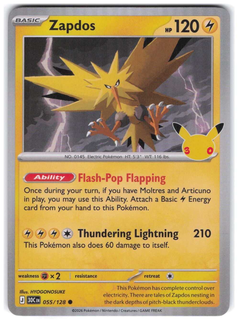 Pokémon Carte collezionabili: Zapdos / 30th Celebration / 30C 055 – Nuovo (secondo la descrizione) da Arni AG venduto da PokemonCardsStore