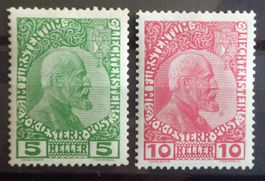LIECHTENSTEIN 1912: Prince Jean II, 5 et 10 h **
