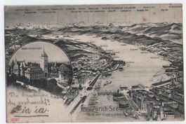 Schöne AK der Zürich See aus der Vogelschau ZH/gelaufen