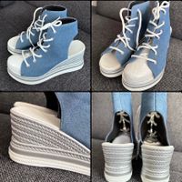 NEU 💜 Gr 40 Denim Sandalen mit Keilabsatz