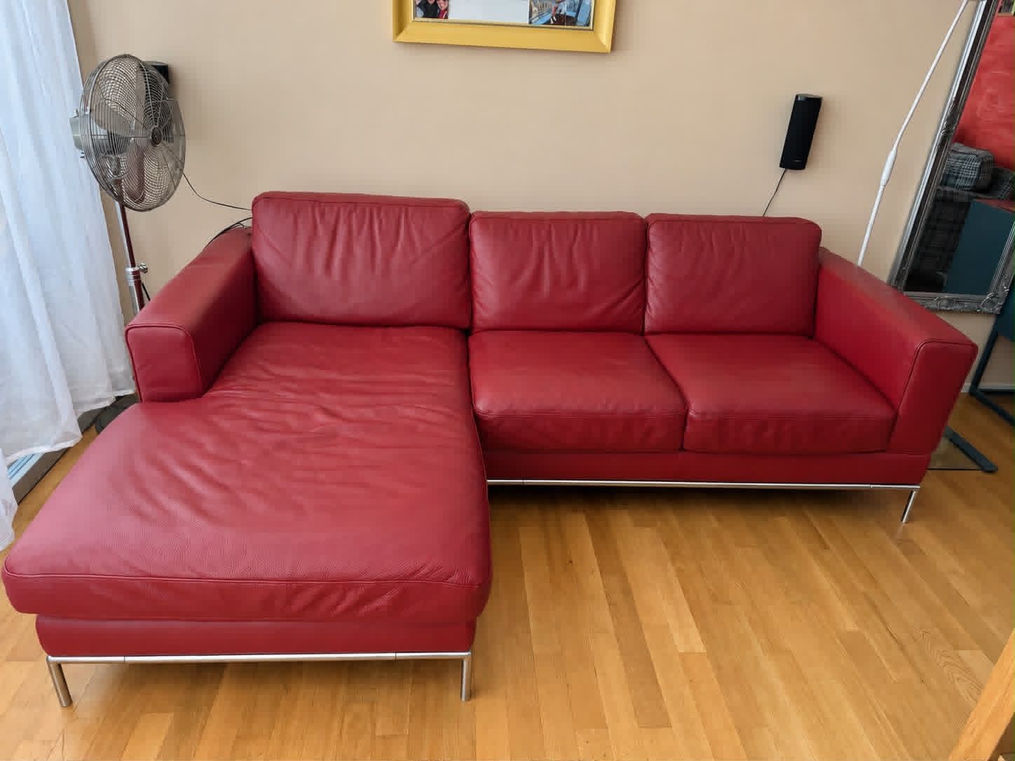 Divani: Rotes Leder-Ecksofa mit Longchair rechts – Usato da Winterthur venduto da piotrk 3