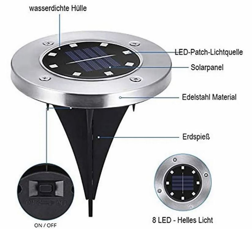 LED Solar Bodenlampen Inox / Garten Outdoor/4 Sets, Neu! 6