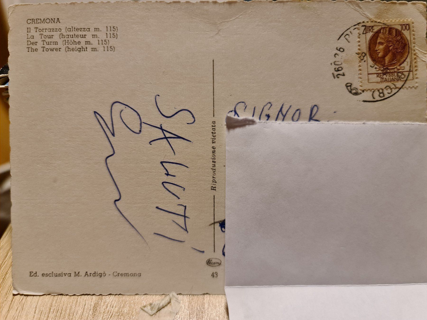Cartoline postali: Ansichtskarte Cremona The Tower – Usato da Dintikon venduto da Vexi 1